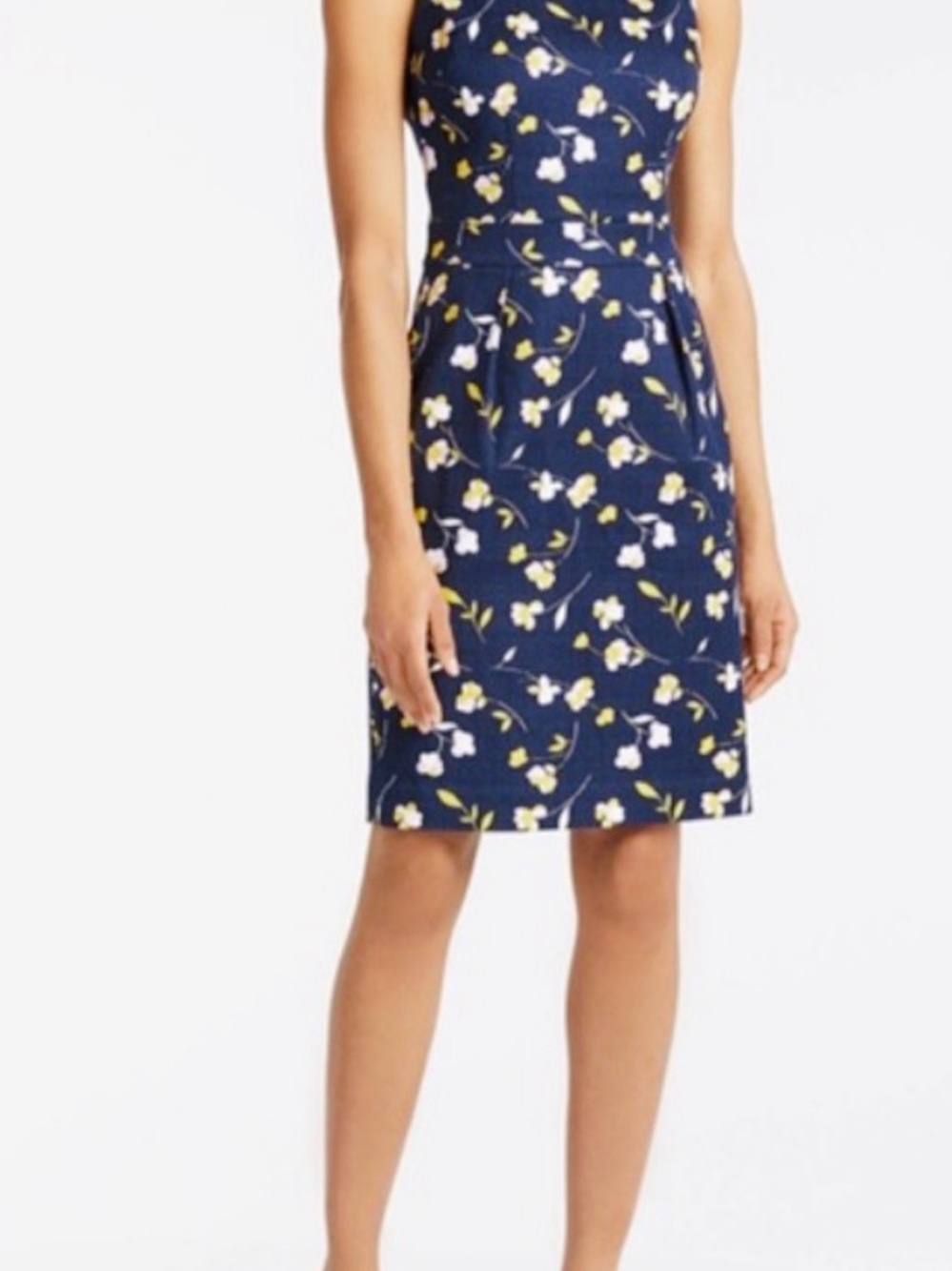 Boden Navy Floral Mini Dress with Yellow Accents